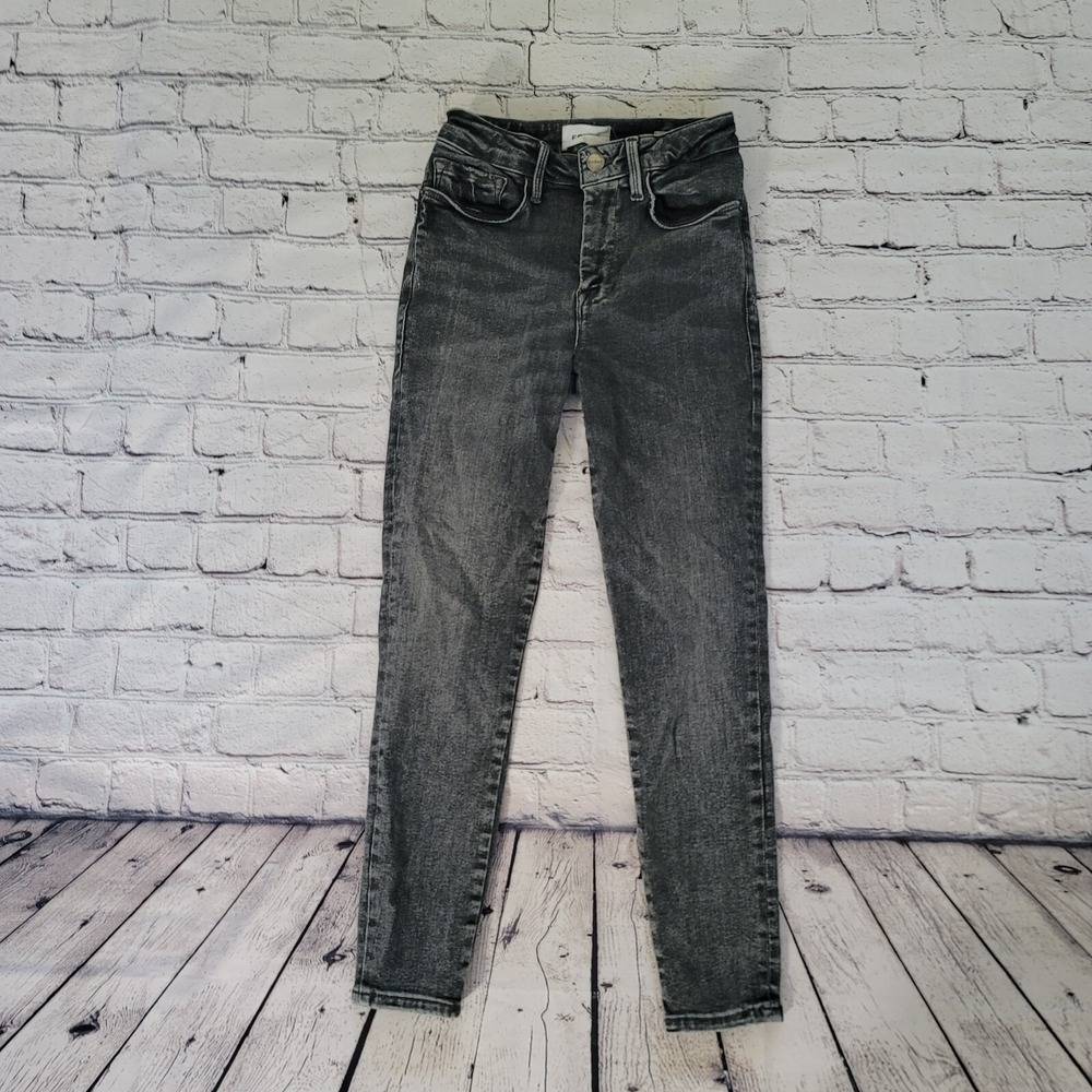 Frame Le One Skinny Jeans Size 1 Black Distressed